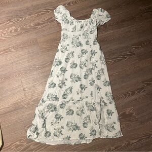 Hollister White and Green Floral Maxi Dress